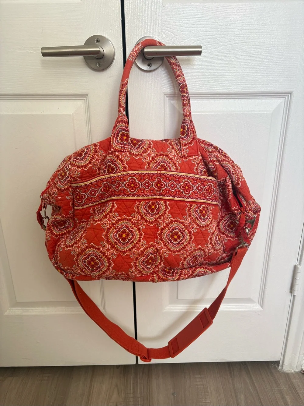 Vera Bradley Weekender Bag: Orange Quilted Floral Tote with Crossbody Strap